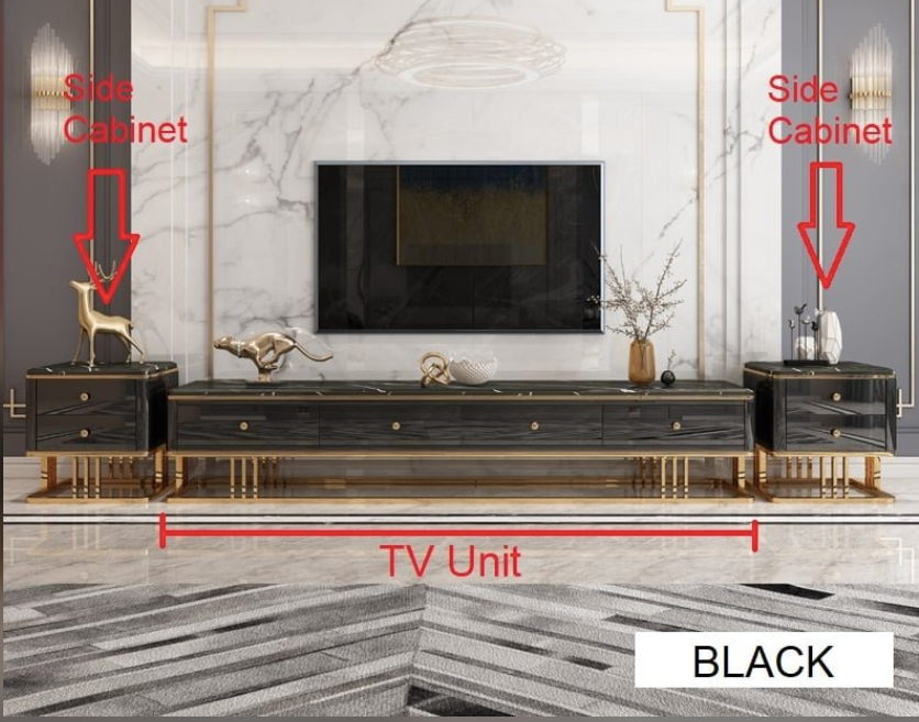 Modern Shiny Sintered Stone Top 3 stands TV Unit, Coffee Table and Side Cabinet