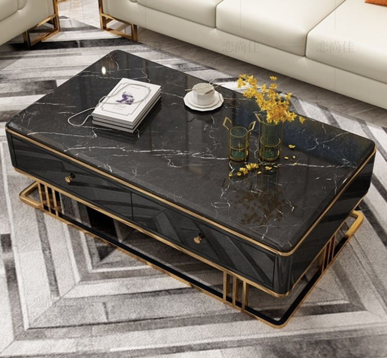 Modern Shiny Sintered Stone Top 3 stands TV Unit, Coffee Table and Side Cabinet