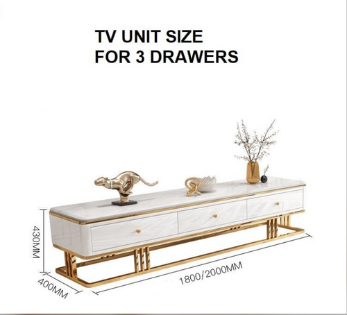 Modern Shiny Sintered Stone Top 3 stands TV Unit, Coffee Table and Side Cabinet