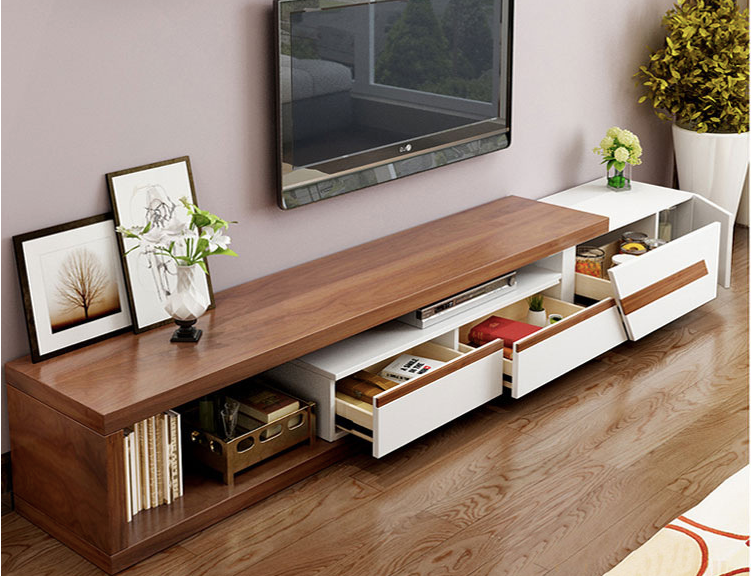 High Gloss & Wooden Grain Extendable TV Unit or Multi Space Coffee Table 709# Brown White TV Unit