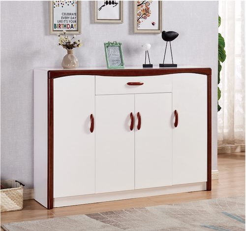 High Gloss White with Solid Wood Brown Frame Shoe Cabinet 1.4 M H97