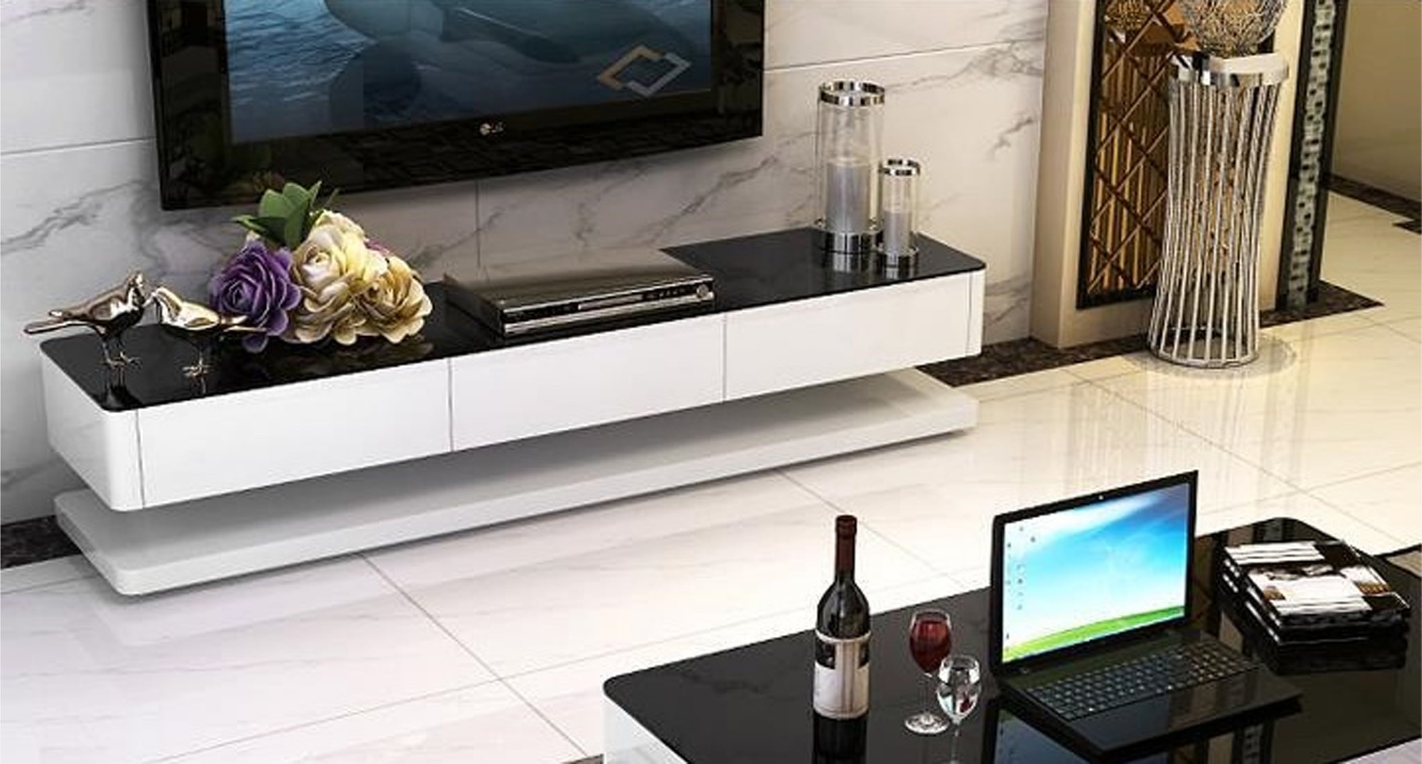 High Gloss TV Unit Or Coffee Table Tempered Glass Top D01 TV Unit Black Glass;