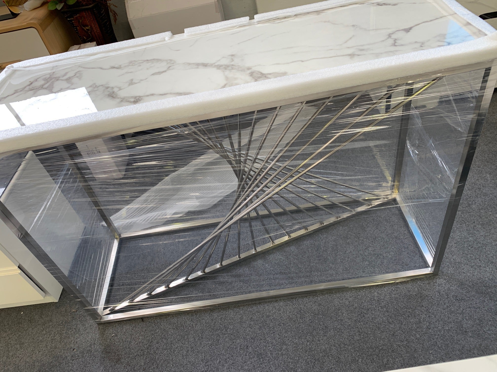 X Style Frame Console/ Hallway Table with Marble/ Sintered ston