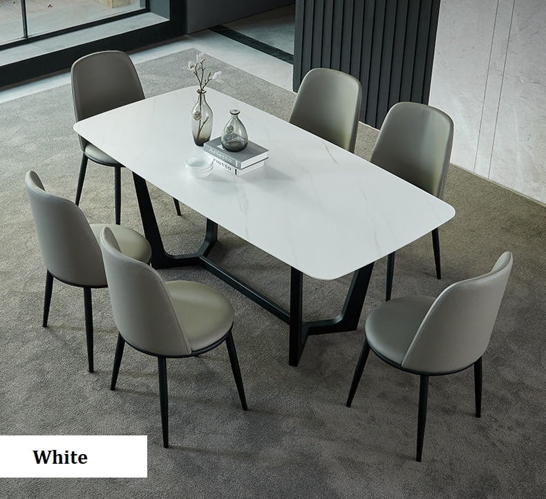 V Style Wood Frame Dining Table with Marble / Sintered Stone