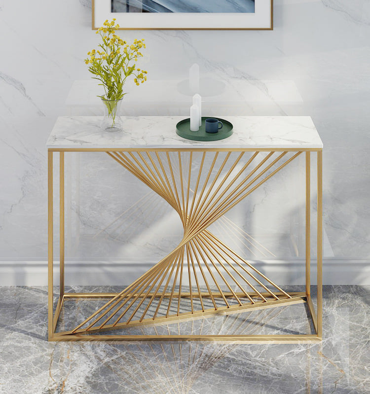 X Style Frame Console/ Hallway Table with Marble/ Sintered ston 140cm length White